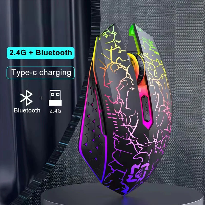 Wireless 5.2 Mouse RGB 2.4G Bluetooth Mouse Dual-Mode Game Mouse 6-Key Mute Mouse Is Suitable for Macbook Tablet Laptop.