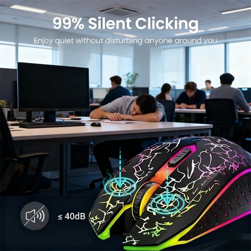 Wireless 5.2 Mouse RGB 2.4G Bluetooth Mouse Dual-Mode Game Mouse 6-Key Mute Mouse Is Suitable for Macbook Tablet Laptop.