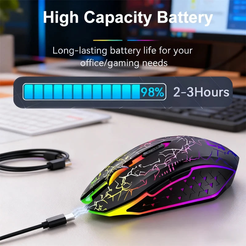 Wireless 5.2 Mouse RGB 2.4G Bluetooth Mouse Dual-Mode Game Mouse 6-Key Mute Mouse Is Suitable for Macbook Tablet Laptop.