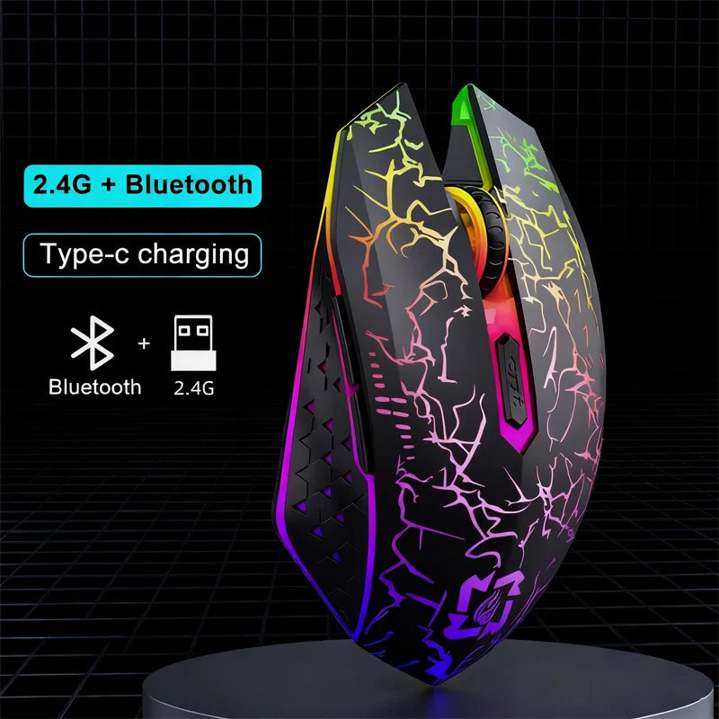 Wireless 5.2 Mouse RGB 2.4G Bluetooth Mouse Dual-Mode Game Mouse 6-Key Mute Mouse Is Suitable for Macbook Tablet Laptop.