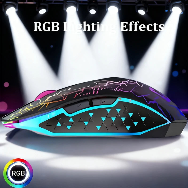 Wireless 5.2 Mouse RGB 2.4G Bluetooth Mouse Dual-Mode Game Mouse 6-Key Mute Mouse Is Suitable for Macbook Tablet Laptop.